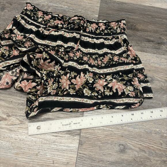 American Eagle‎ Shorts Floral Pink Black M Paperbag Waist Wide Leg Boho Fairy - Picture 9 of 11